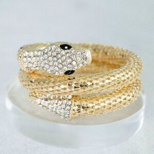 Snake Wrap Bracelet with Rhinestones. Gold.‎